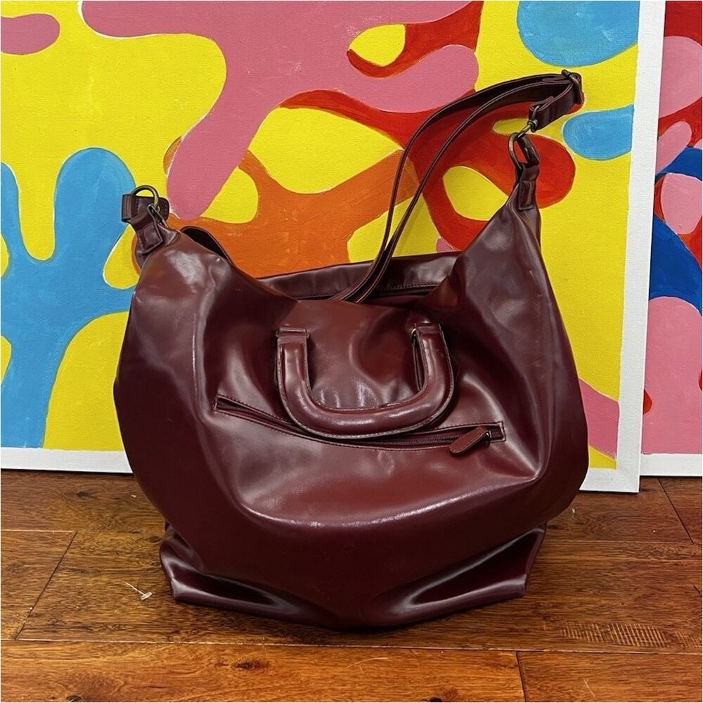 Vintage Y2K Isaac Mizrahi Burgundy Oversized Tote -2000s Aesthetic